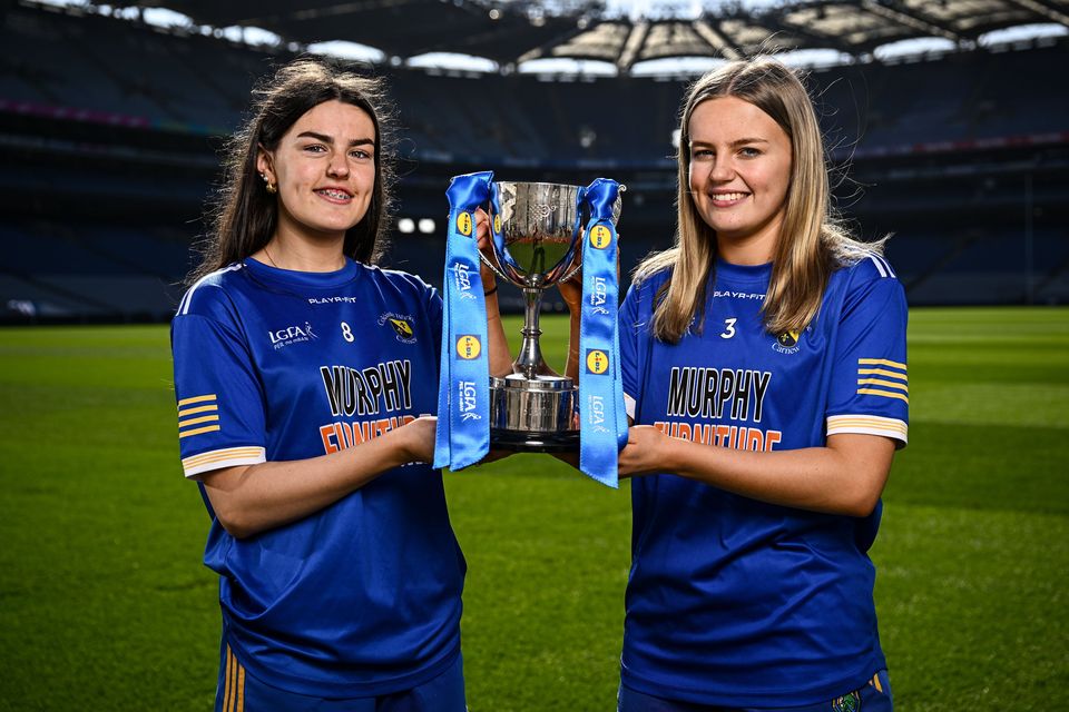 Coláiste Bhríde Carnew, players Megan Hayes, left, and Aoife Wafer. Photo: Seb Daly/Sportsfile 